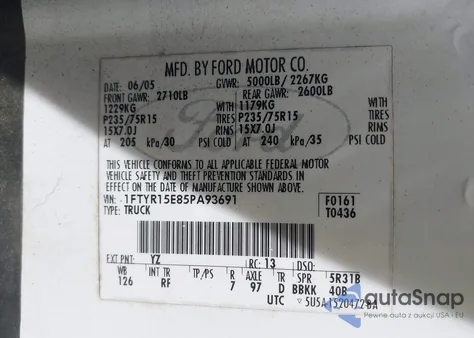 2005 Ford Ranger Edge/Xl/Xlt из США, поврежденный, VIN 1FTYR15E85PA93691